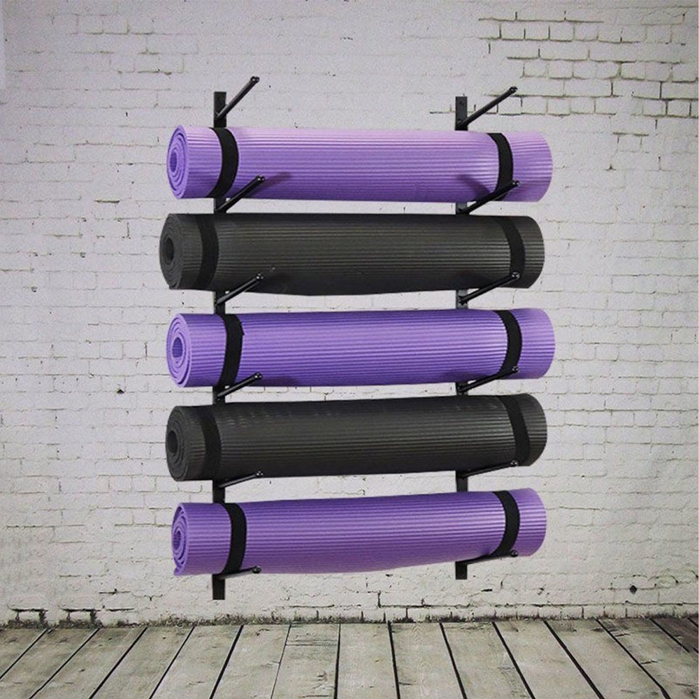 DRSFF Yoga Mat Frame Gym Wall Mount Storage Holder Metal Simple Large Capacity Yoga Column Foam Roller Placement Rack 100 cm Black White Gold (Color : A)