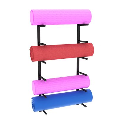 DRSFF Multi-Layer Yoga Mat Holder Home Wall Mount Foam Rollers Exercise Mat 6-Tier Metal Storage Rack Yoga Room Gym Large Capacity Placement StandEasy to Install (Color : Black)