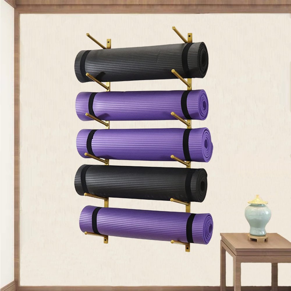 DRSFF Yoga Mat Frame Gym Wall Mount Storage Holder Metal Simple Large Capacity Yoga Column Foam Roller Placement Rack Multi-Layer Adjustable Spacing Organizer (Color : A)