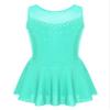 Agoky Big Girls' Kids Sparkly Ice Figure Skating Roller Skating Dress Gymnastic Tutu Skirted Leotard Costume Mint Green Sparkly 11-12