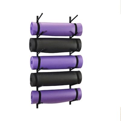 DRSFF Gold Metal Yoga Mat Frame Multi-Layer Fitness Mat Holder Wall Mount Foam Roller Rack Large Capacity Yoga Mat Storage Shelf for Home Gym Yoga Room Studio (Color : A)