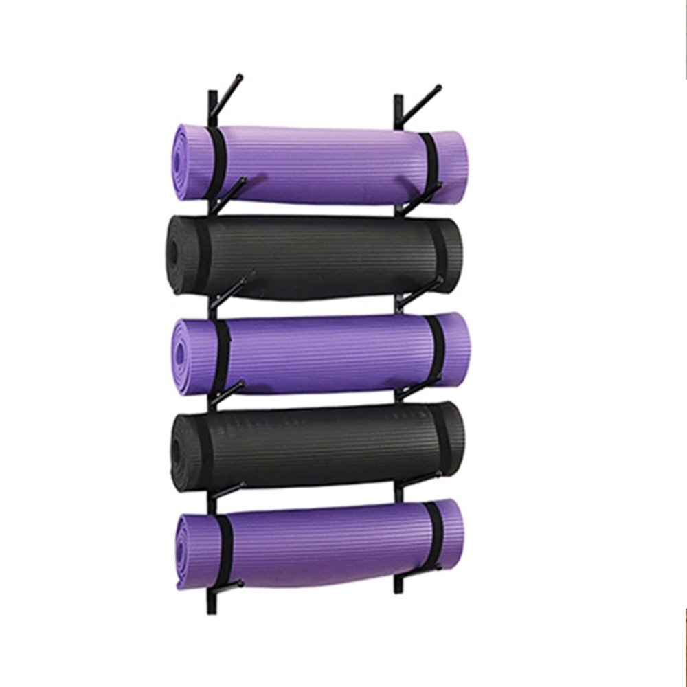 DRSFF Gold Metal Yoga Mat Frame Multi-Layer Fitness Mat Holder Wall Mount Foam Roller Rack Large Capacity Yoga Mat Storage Shelf for Home Gym Yoga Room Studio (Color : A)