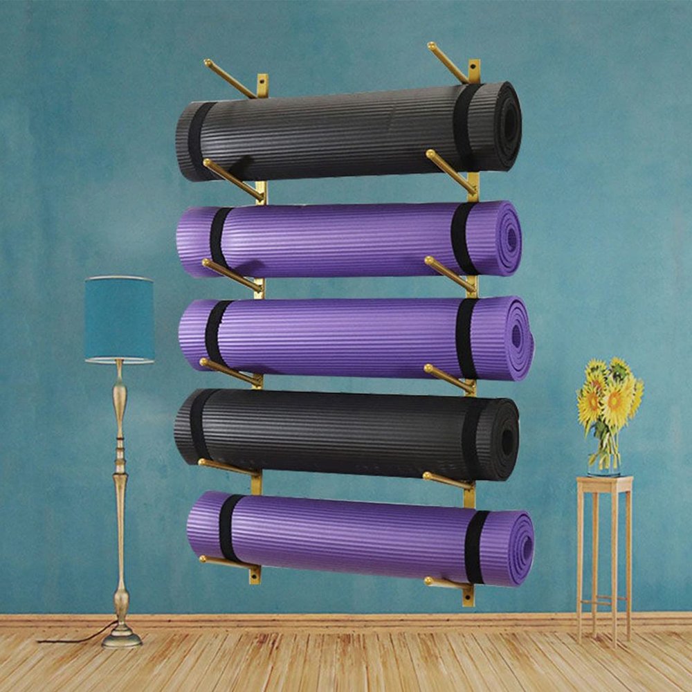 DRSFF Multi-Layer 100 Cm Metal Yoga Mat Frame Storage Holder Wall Mount Simple Large Capacity Gym Yoga Column Foam Roller Placement Rack, Mounting Hardware Included (Color : A)