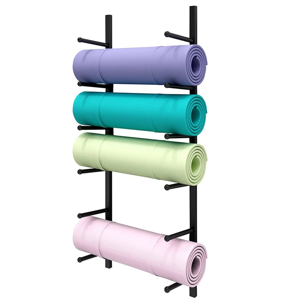 DRSFF Yoga Mat Wall Holder Mount, Adjustable Exercise Mat Storage Rack 6-Tier Metal Exercise Equipmen Organizer Foam Rollers, Gym Mats, Yoga Physio Studio Bracket Stand (Color : A)
