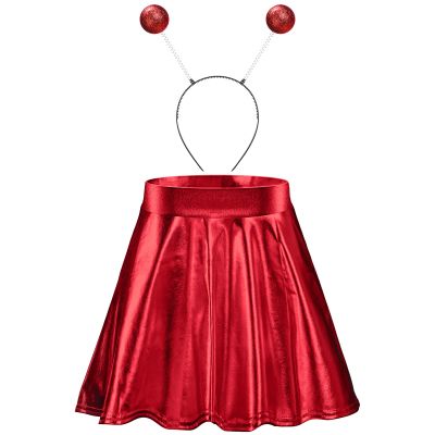 Sintege Halloween Alien Headband and Metallic Flared Pleated Skater Skirt for Costumes Supplies(X-Large Skirt,Red)