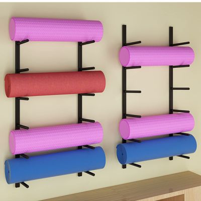DRSFF Multi-Layer Yoga Mat Frame Gym Wall Mount Storage Holder Metal Simple Large Capacity Yoga Column Foam Roller Placement Rack, Easy to Install (Color : Black)