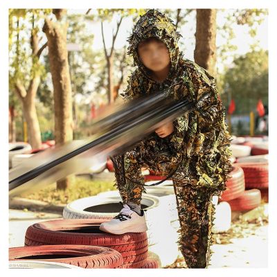 Camo Suits For Men ,Leaf Suit Airsoft Camo Adult Hunting 3d Leafy Suits Sniper Gear Youth Clothing Camouflage Bush Costume Paintball Pants Prairie Ghost,2 Pieces ( Size : 110-140cm/3'7''-4'7'' )