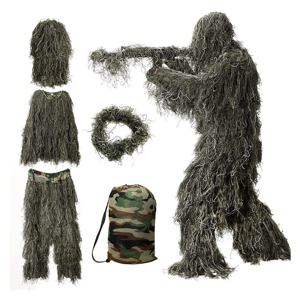 Camo Suit For Airsoft,Bush Costume Sniper Cloak Paintball Pants For Men Bird Hunting Suit Bush Costume Prairie Ghost Leaf Suit For Turkey Hunting,Women Kids Youth