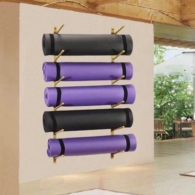 DRSFF Yoga Mat Rack Wall Mount Foam Rollers Holder Yoga Studio 6-Tier Metal Storage Shelf Gym Free Adjustment Spacing Exercise Equipmen Organizer - White Black Gold (Color : A)