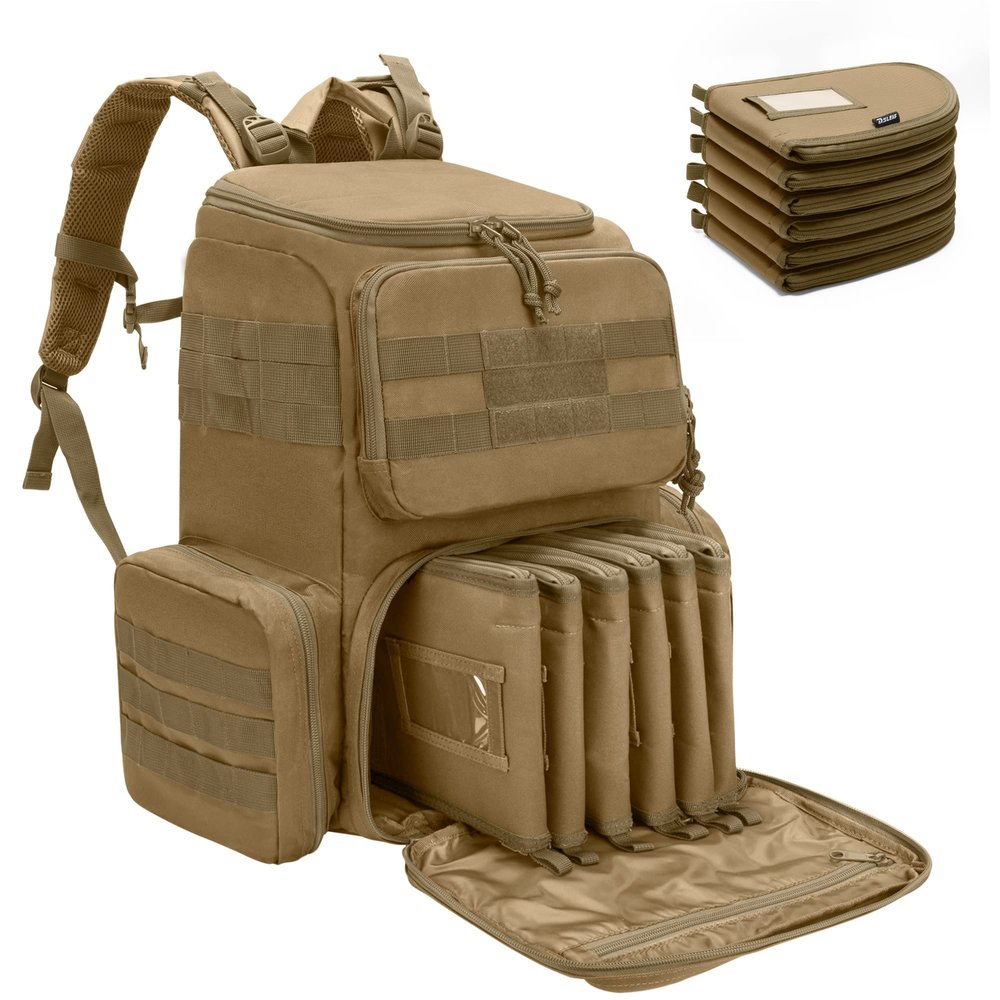 DSLEAF Tactical Range Pistol Backpack with 6 Pistol Cases, Gun Backpack with 9X Magazine Slots for Shooting and Hunting