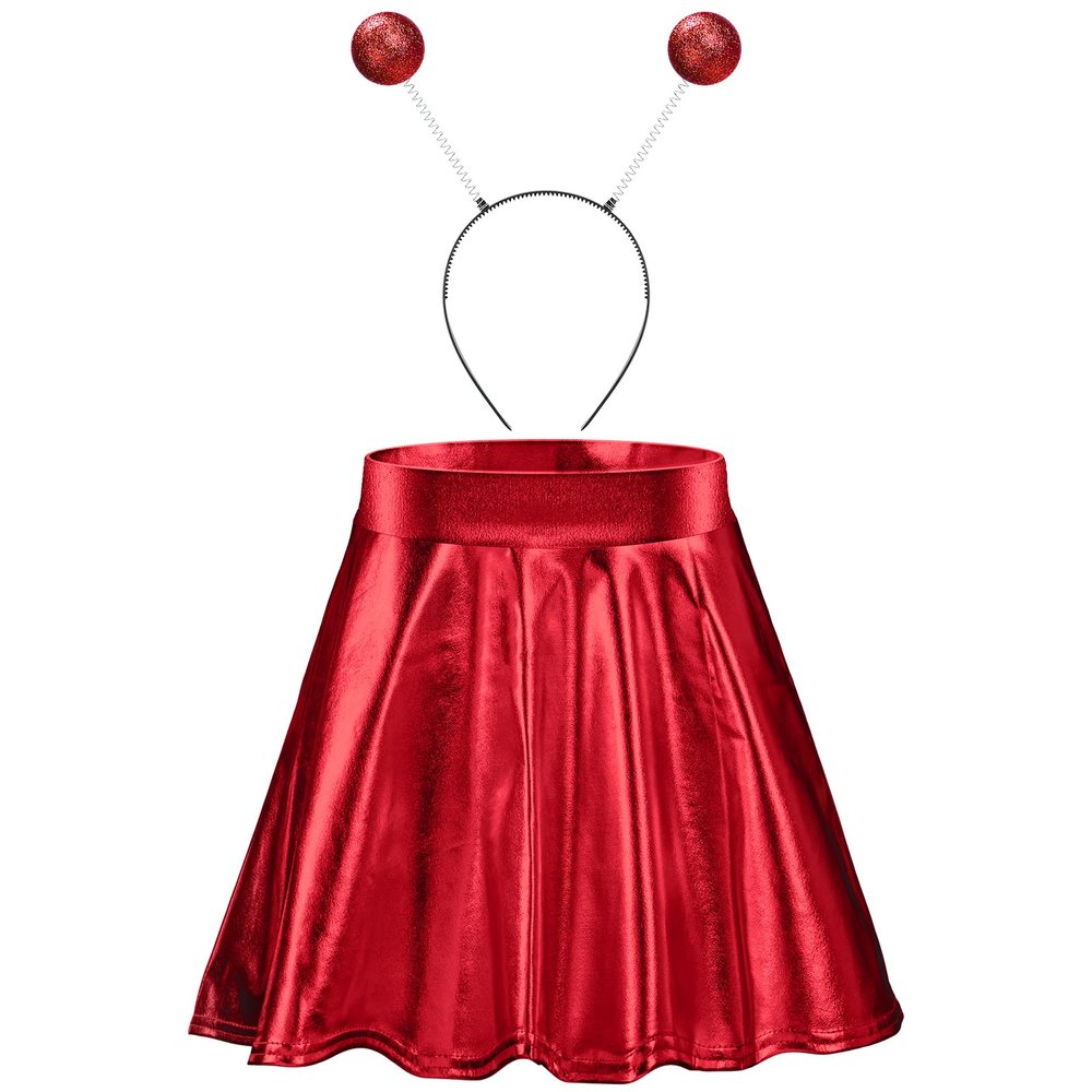 Sintege Halloween Alien Headband and Metallic Flared Pleated Skater Skirt for Costumes Supplies(Large Skirt,Red)