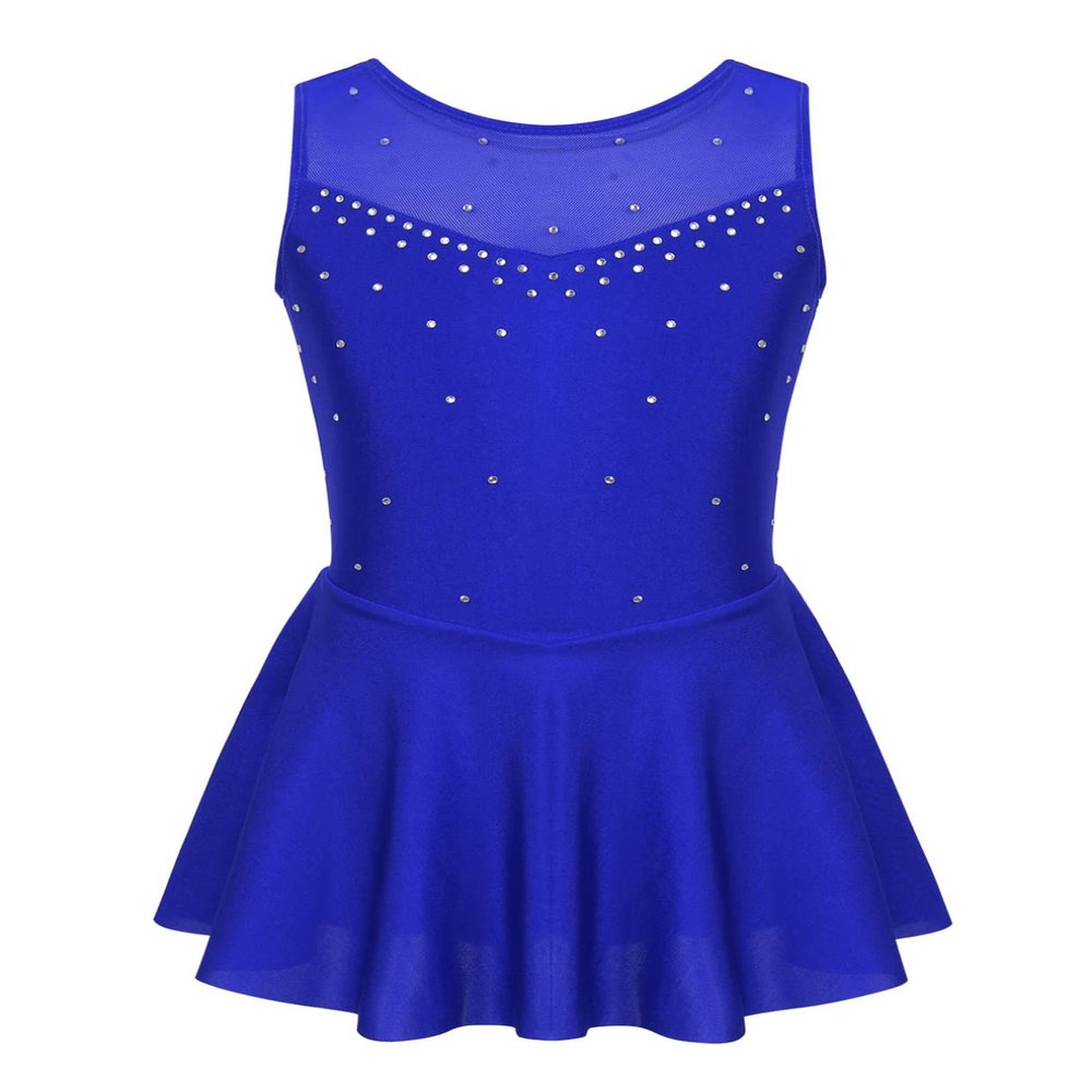 Agoky Big Girls' Kids Sparkly Ice Figure Skating Roller Skating Dress Gymnastic Tutu Skirted Leotard Costume Blue Sparkly 13-14