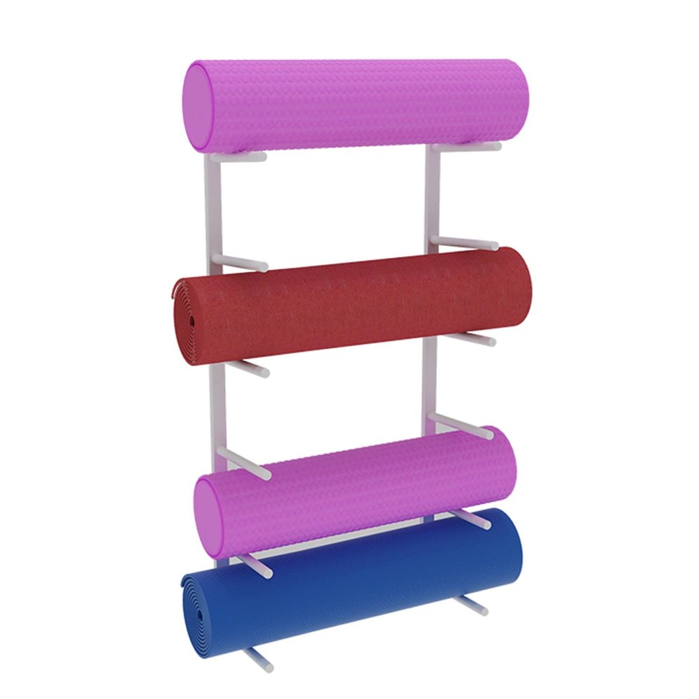 DRSFF Multi-Layer Yoga Mat Holder Home Wall Mount Foam Rollers Exercise Mat 6-Tier Metal Storage Rack Yoga Room Gym Large Capacity Yoga Column Placement Stand (Color : White)