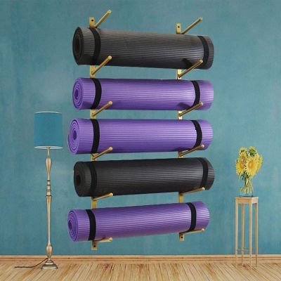 DRSFF Gold Metal Yoga Mat Frame Storage Holder Wall Mount Simple Large Capacity Gym Yoga Column Foam Roller Placement Rack 100 cm Multi-Layer, Mounting Hardware Included (Color : A)
