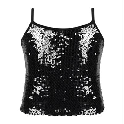 Loloda Big Girls' Sparkle Sequins Tank Tops Camisole Latin Jazz Ballet Dance Stage Performance Costume Black 6 Years