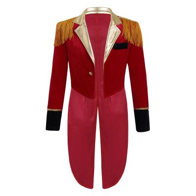 Moily Kids Boys Girls Circus Ringmaster Lion Tamer Outfit Long Sleeve Tassel Tailcoat Jacket Gold Red 10 Years
