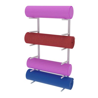 DRSFF Yoga Mat Holder Home Wall Mount Foam Rollers Exercise Mat 6-Tier Metal Storage Rack Black White Yoga Room Gym Large Capacity Placement Stand (Color : White)