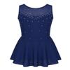 Agoky Big Girls' Kids Sparkly Ice Figure Skating Roller Skating Dress Gymnastic Tutu Skirted Leotard Costume Navy Blue Sparkly 11-12 view 1
