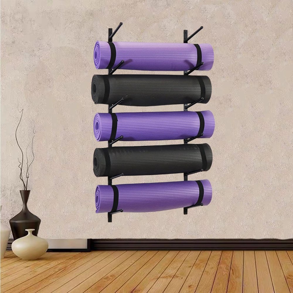 DRSFF Yoga Mat Frame Gym Wall Mount Storage Holder Metal Simple Large Capacity Yoga Column Foam Roller Placement Rack Multi-Layer Adjustable Spacing Organizer (Color : B)