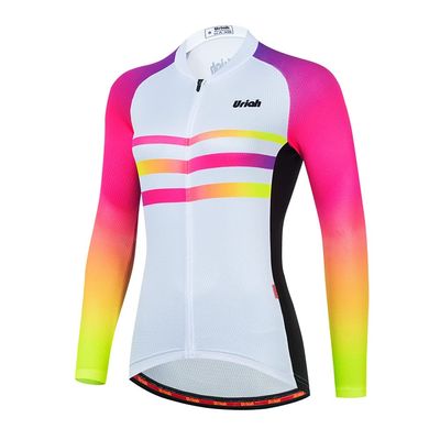 Uriah Women's Cycling Jersey Long Sleeve Reflective with Rear Pockets White Pink Size L