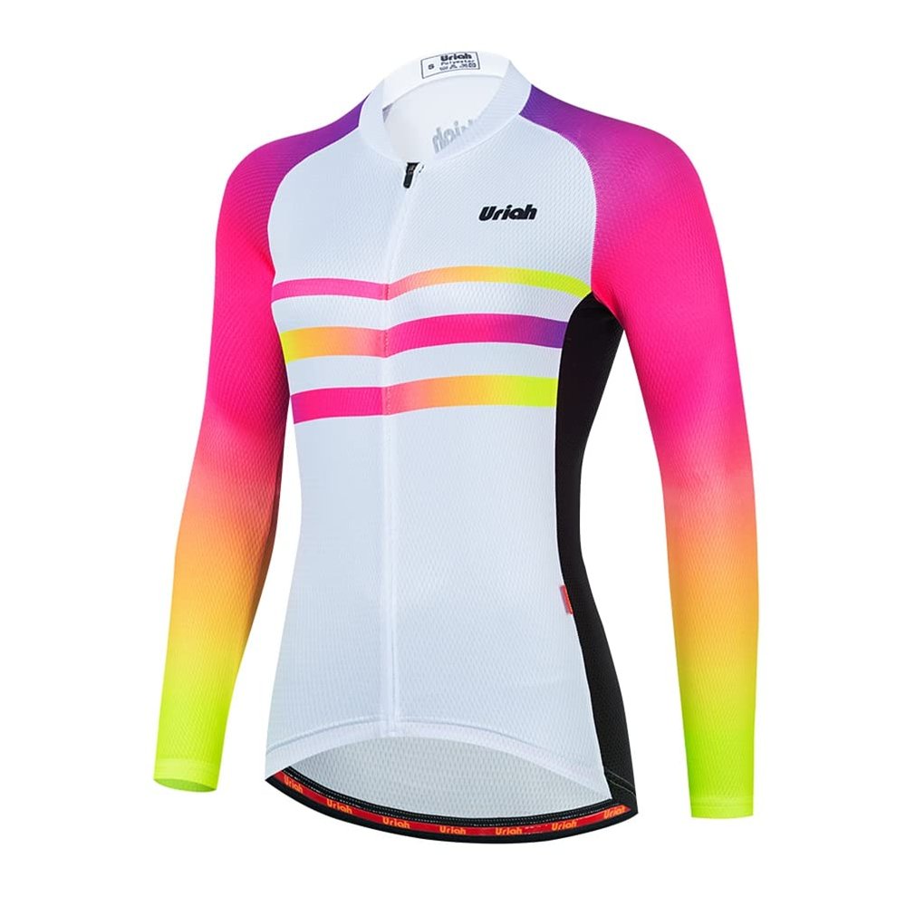 Uriah Women's Cycling Jersey Long Sleeve Reflective with Rear Pockets White Pink Size L