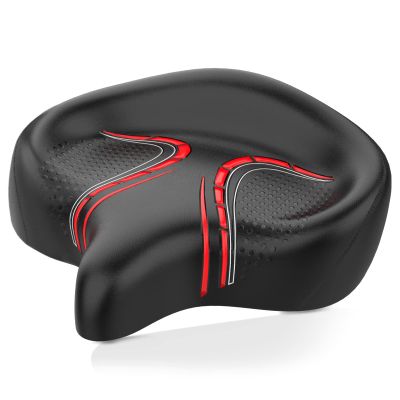 BLUEWIND Oversized Bike Seat, Wide Bicycle Saddle Novel Backrest Design for Electric Bike, Universal Fit Exercise or Road Stationary Bike Seat Cushion for Men & Women (Red)