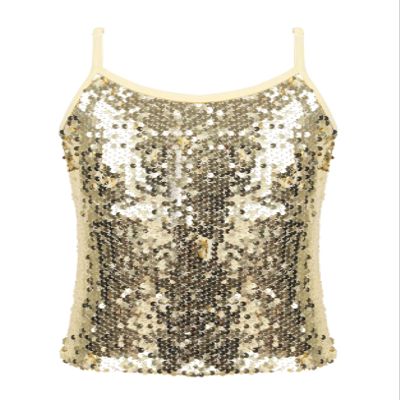 Loloda Big Girls' Sparkle Sequins Tank Tops Camisole Latin Jazz Ballet Dance Stage Performance Costume Gold 6 Years