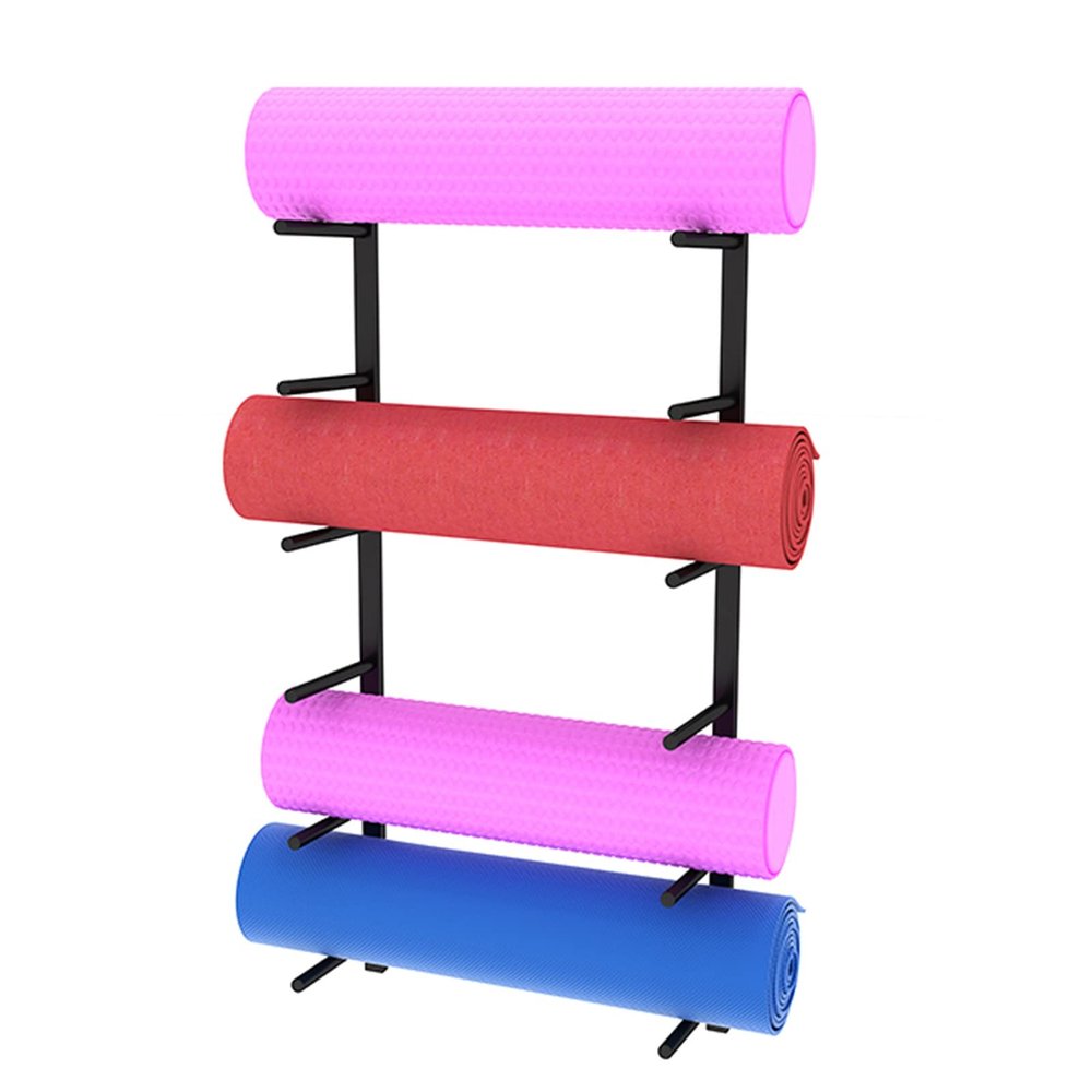 DRSFF Yoga Mat Holder Home Wall Mount Foam Rollers Exercise Mat 6-Tier Metal Storage Rack Black White Yoga Room Gym Large Capacity Placement Stand (Color : Black)