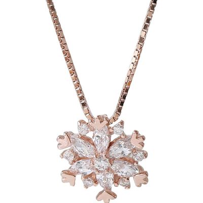 COLORFUL BLING Luxury Frozen Snowflake Crystal Zircon Inlaid Pendant Necklace Set Clavicle Chain Adjustable CZ Bridal Wedding Engagement Winter Jewelry for Women-Gold