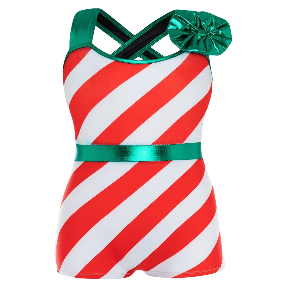 Moily Girls Boys Christmas Candy Cane Stripes Leotard Gymnastics Ballet Dance Bodysuit Biketard Performance Unitard Candy Cane 12 Years
