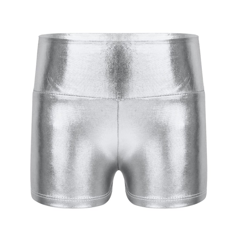 Loloda Girls' Metallic Spandex Ballet Dance Cheerleading Tumbling Gymnastics Athletic Shorts Leotard Metallic 6 Years
