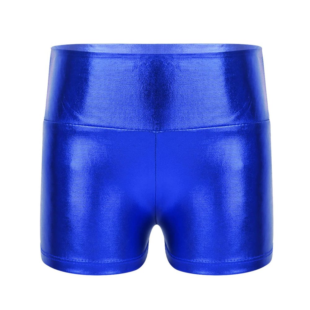 Loloda Girls' Metallic Spandex Ballet Dance Cheerleading Tumbling Gymnastics Athletic Shorts Leotard Blue,Metallic 10 Years