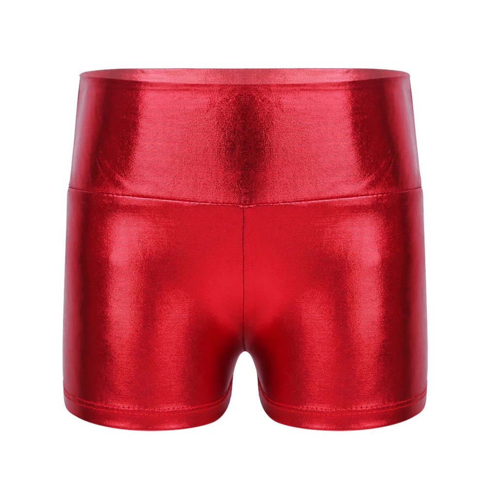Loloda Girls' Metallic Spandex Ballet Dance Cheerleading Tumbling Gymnastics Athletic Shorts Leotard Metallic,red 14 Years