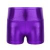 Loloda Girls' Metallic Spandex Ballet Dance Cheerleading Tumbling Gymnastics Athletic Shorts Leotard Metallic,Purple 14 Years view 1