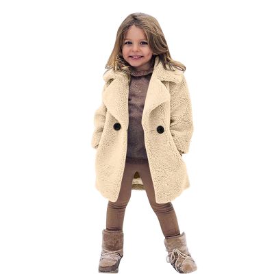 Toddler Baby Girls Duffle Overcoat Winter Windproof Thicken Cardigan Jackets Fashion Warm Fleece Lapel Parka Coats (Beige, 4-5 Years)