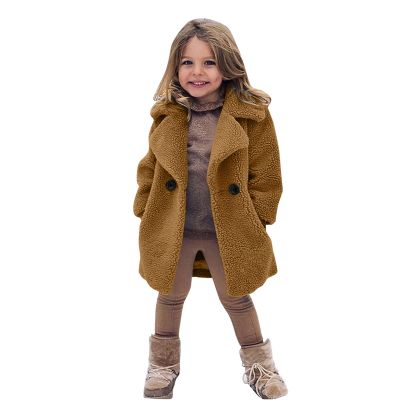 Toddler Baby Girls Duffle Overcoat Winter Windproof Thicken Cardigan Jackets Fashion Warm Fleece Lapel Parka Coats (Brown, 3-4 Years)