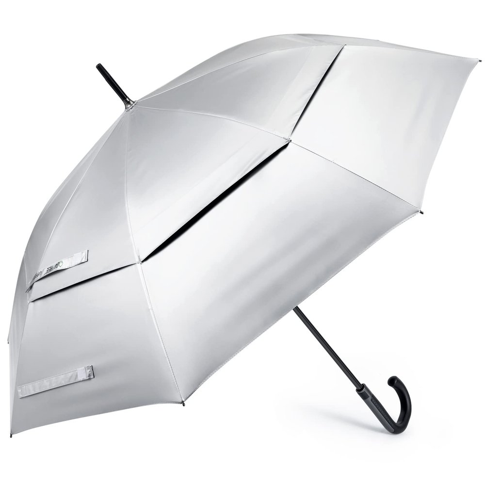 G4Free UPF 50+ 52 Inch UV Protection Umbrella, Automatic Open Hook Handle J Stick Golf Umbrellas for Rain, Sun & Wind Protection(Silver/Green)