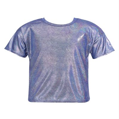 FEESHOW Kids Girls Shiny Metallic T-Shirt Long Sleeve Loose T-Shirt for Stage Performance Costume Jazz Hip Hop Dancewear Blue 3-4 Years