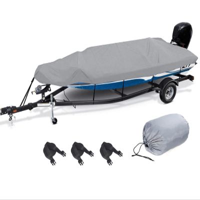 RTMX&kk Trailerable Waterproof Boat Cover, 210D Oxford Fabric Boat Cover Fits V-Hull,Fishing Boat,Tri-Hull, Bass Boats, Pro-Style Cover Multi-Size, Gray,11 to 13FT: 420x270cm