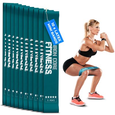 10-Pack Set X-Heavy Resistance Loop Bands Latex Mini Bands for Workout, Glutes, Legs, and Physical Therapy Durable Exercise Bands in Bulk for Women and Men Ideal for Gyms, Studios, and Trainers