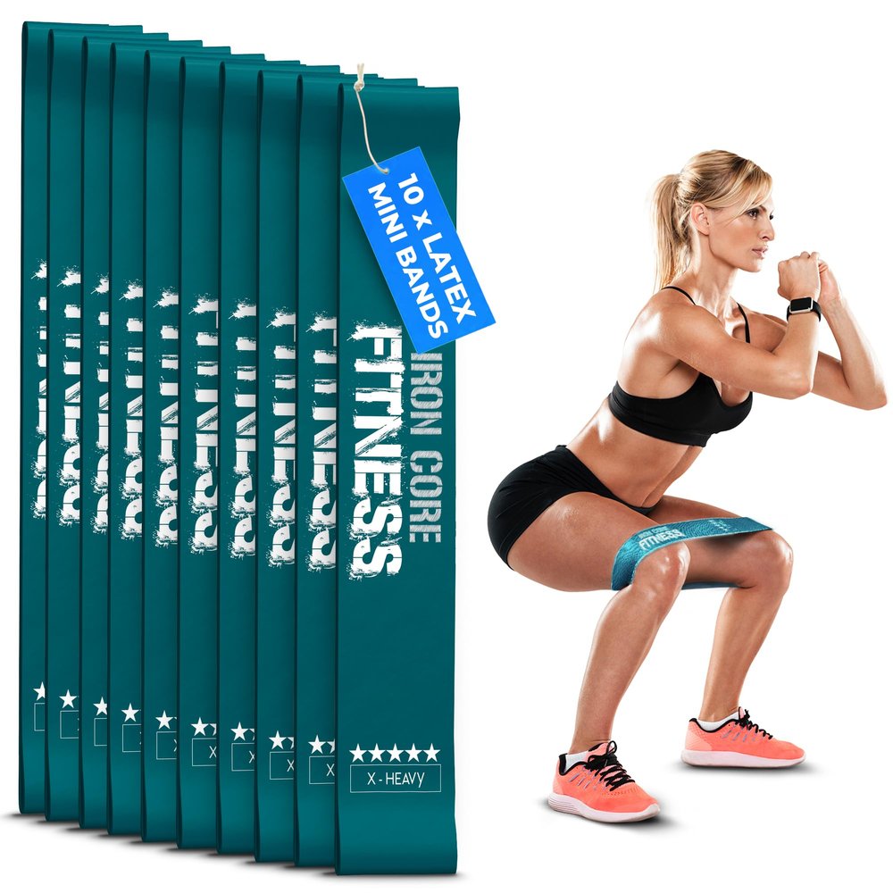 10-Pack Set X-Heavy Resistance Loop Bands Latex Mini Bands for Workout, Glutes, Legs, and Physical Therapy Durable Exercise Bands in Bulk for Women and Men Ideal for Gyms, Studios, and Trainers