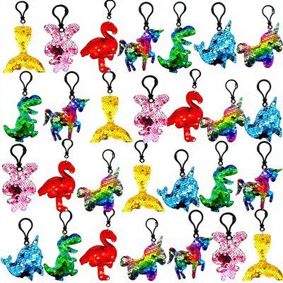 CAMIRUS 28PCS Flip Sequin Keychain, Glitter Animal & Mermaid Tail Sequin Keychains for Kids Adults Party Favors Decorative Accessories
