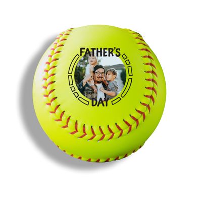 Buffalo Bottle Craft Personalized Softball - Best Dad Ever Printed Gift Custom Yellow Practice Softball - Official Size-Thanks Dad Design Real Leather Softball