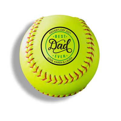 Buffalo Bottle Craft Personalized Softball - Best Dad Ever Printed Gift Custom Yellow Practice Softball - Official Size-Thanks Dad Design Real Leather Softball