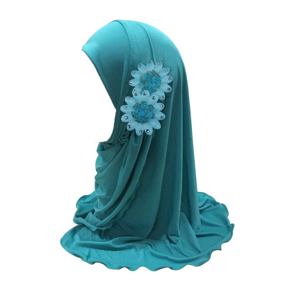 ALEDLE-LIFE Kids Girls Crystal Flower Muslim Khimar Hijab Headscarf Elastic Beanie Arab Scarf Shawls Islamic Turban Cap