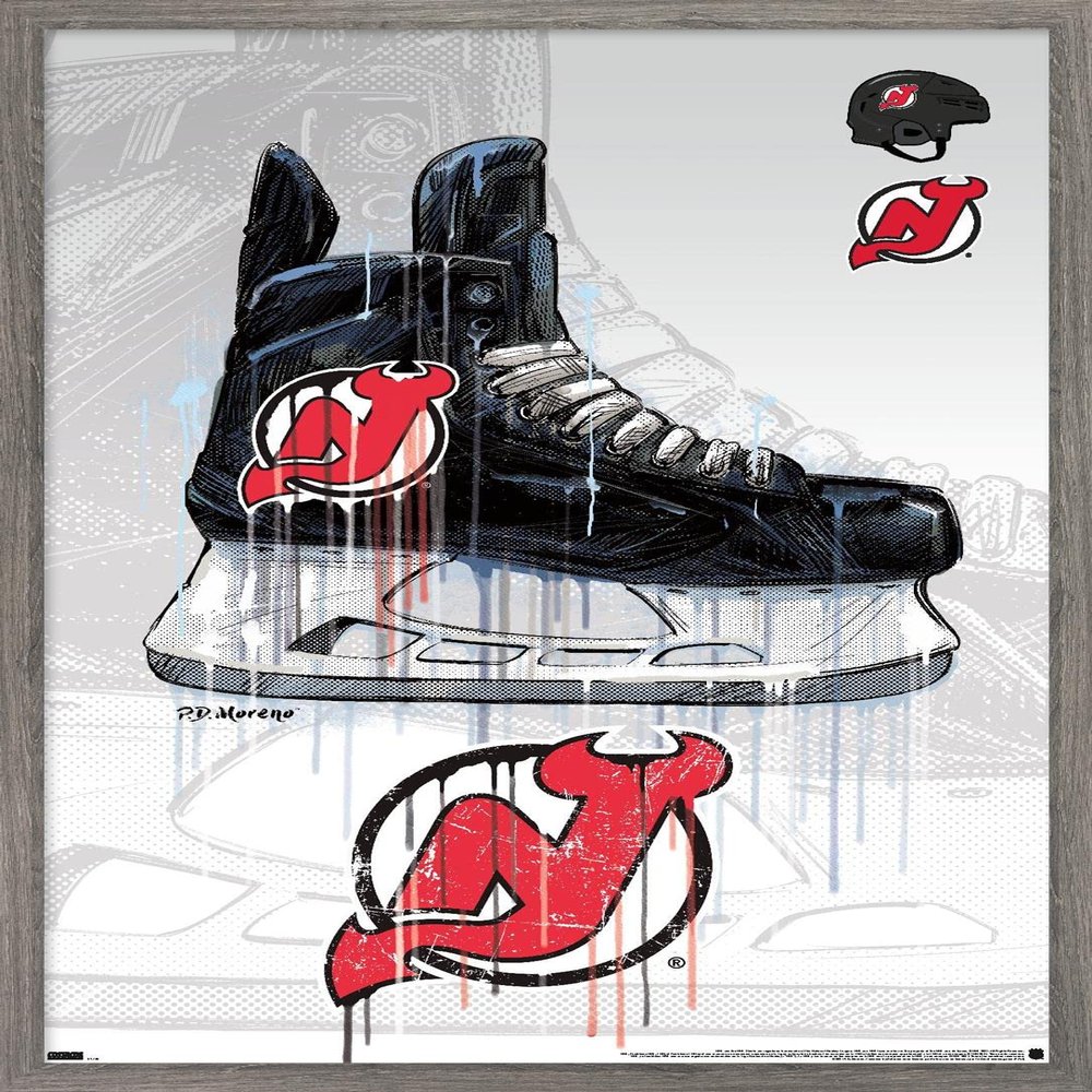 Trends International NHL New Jersey Devils - Drip Skate 21 Wall Poster, 22.375" x 34", Barnwood Framed Version