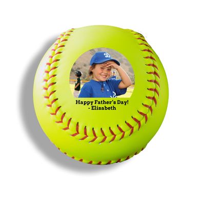 Buffalo Bottle Craft Personalized Softball - Best Dad Ever Printed Gift Custom Yellow Practice Softball - Official Size-Thanks Dad Design Real Leather Softball
