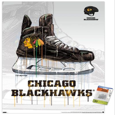 Trends International NHL Chicago Blackhawks - Drip Skate 21 Wall Poster, 22.37" x 34.00", Premium Poster & Push Pin Bundle