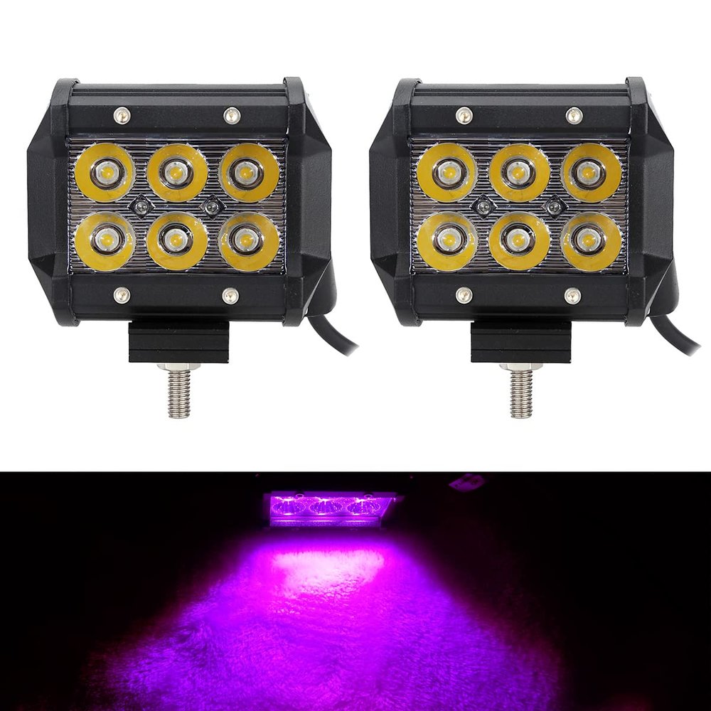 AUXMOTEC Purple Pink Led Neon Decoration Work Lights Bar 18W 4" Spot Light Bar Pod for Off-road Pick-up Van Boat Tractor Deck Trailer Navigation Waterproof Signal lights 12V 24V