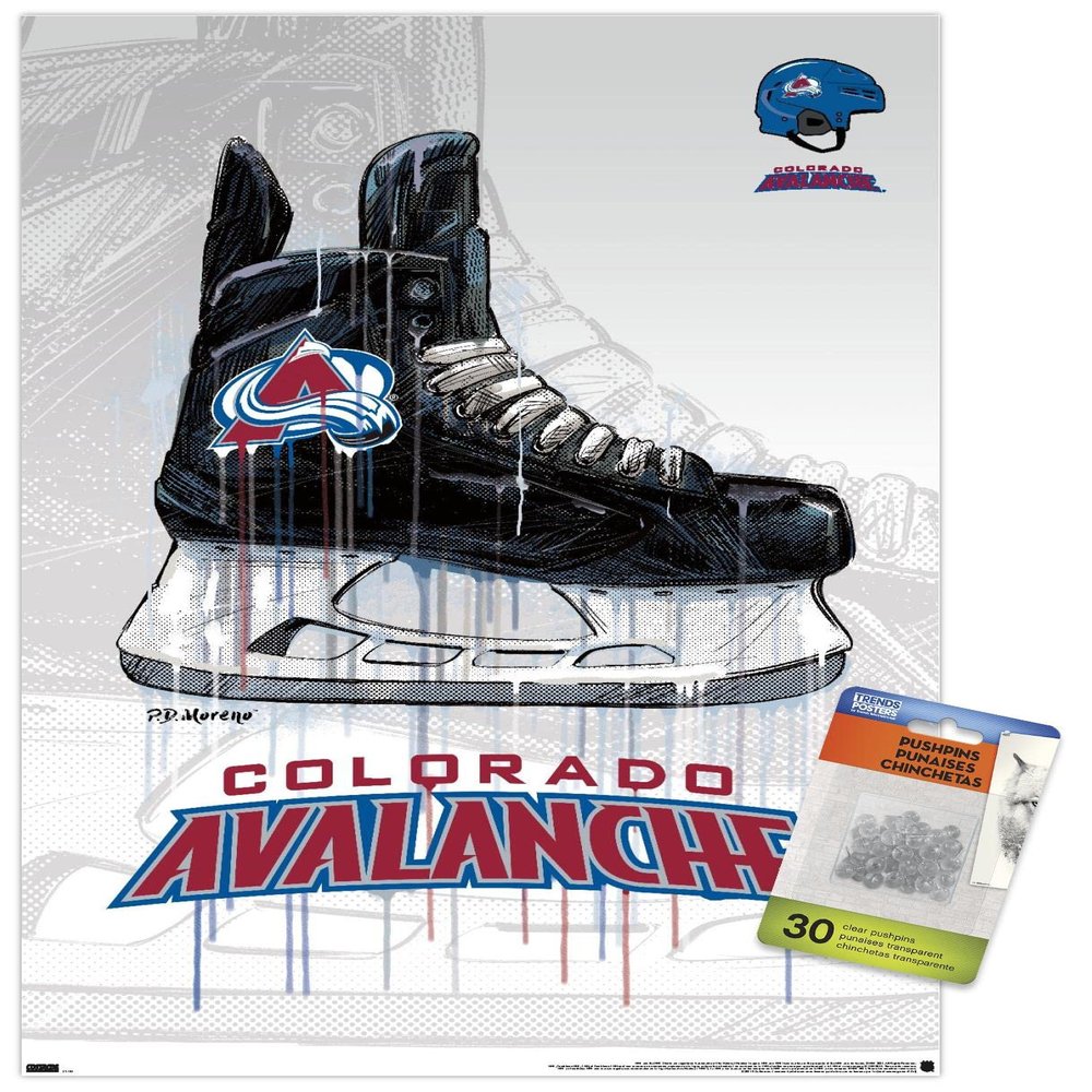 Trends International NHL Colorado Avalanche - Drip Skate 21 Wall Poster, 14.72" x 22.37", Premium Poster & Push Pin Bundle